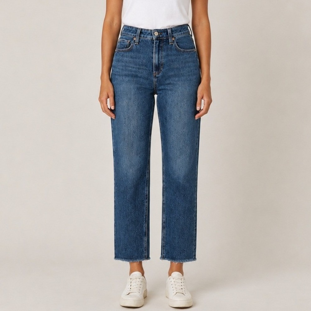 Paige Cindy Crop Jeans 26 Blue‎ High Rise Straight Leg Raw Hem Casual